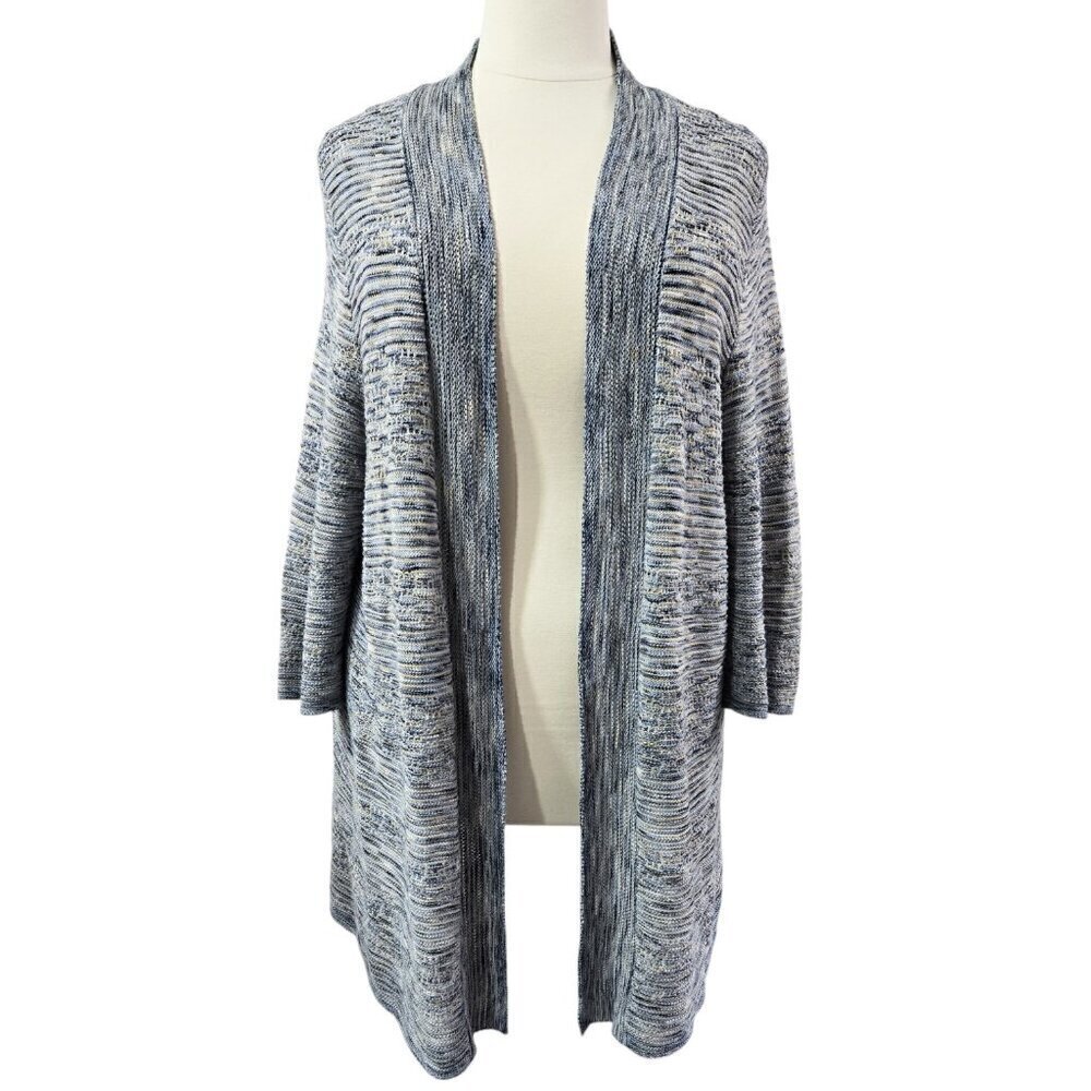 Catherines Blue Tan Marled Knit Open Front Lightweight Cardigan Beachy Boho